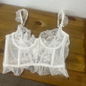 Commense White Lace Tank Top with Floral Pattern